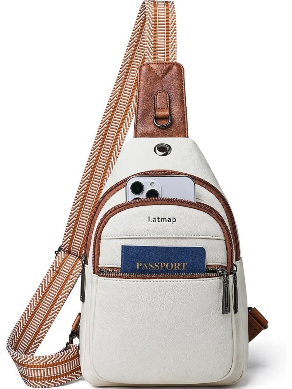 Women's Beige Leather Sling Bag Crossbody Shoulder Tote Fanny Pack Travel Bag
